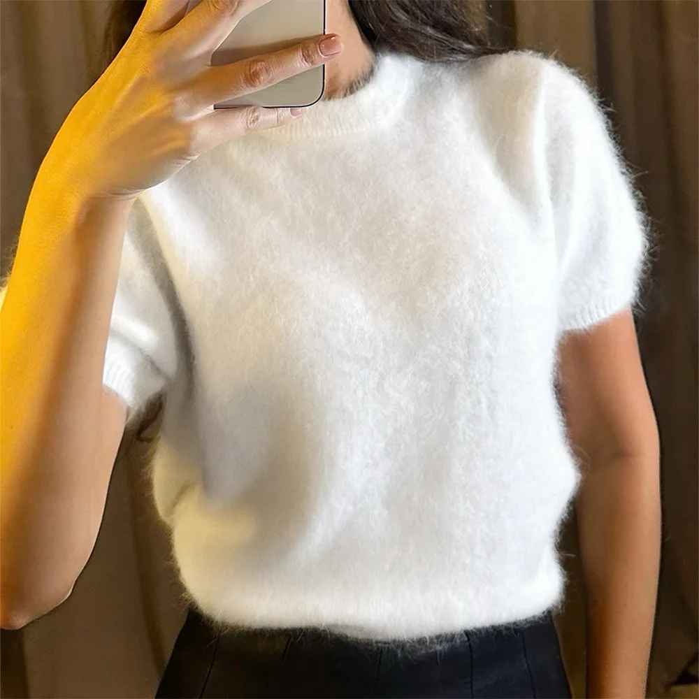 Elegant O-neck Knitted Short Sleeved Sweater Autumn and Winter Women's Gentle Style Slim Warm Daily Travel Dating Casual Jacket
