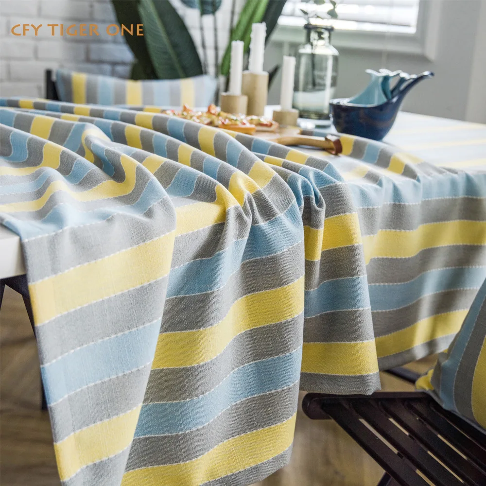 Nordic Color Blocking Stripes Antifouling Rectangular Tablecloth Washable and Oil Resistant Coffee Table Mat Table Cover