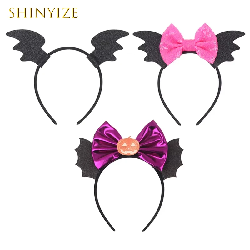 

Halloween New Cosplay Headband Sequins 4" Bow Bat Wings Hairband Kids Festival Party DIY Hair Accessories Cartoon Gift