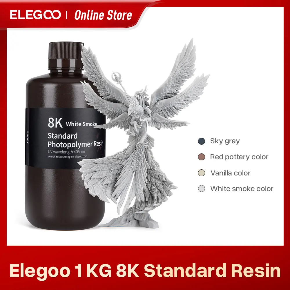 ELEGOO 8K 3D Printer Resin 405nm Standard Photopolymer Resin UV-Curing Resin Best for SATURN 2 8K 3D Printer Space Grey 1000g