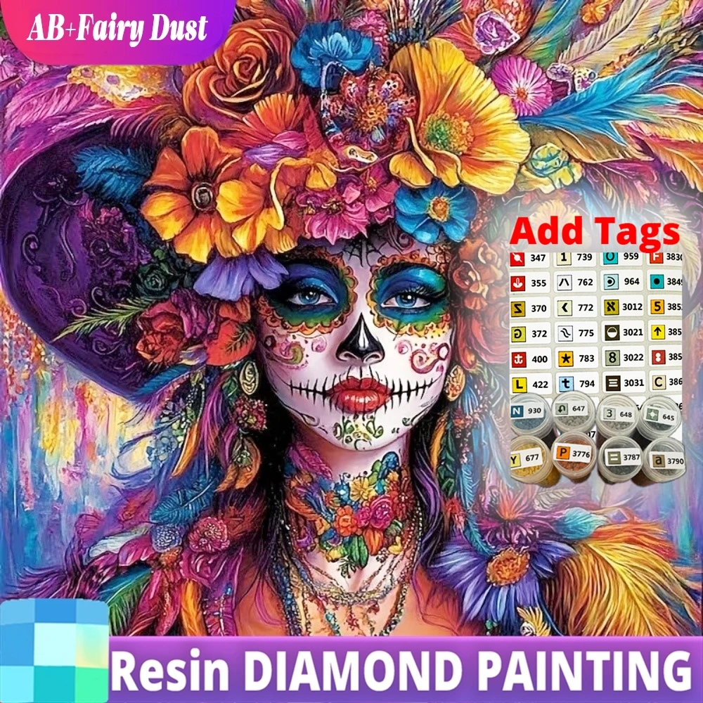 

Resin Fairy Dust AB New Arrival Diamond Painting Woman Portrait DIY Acrylic Craft Supplies Mosaic Clown Flower Home Decoration
