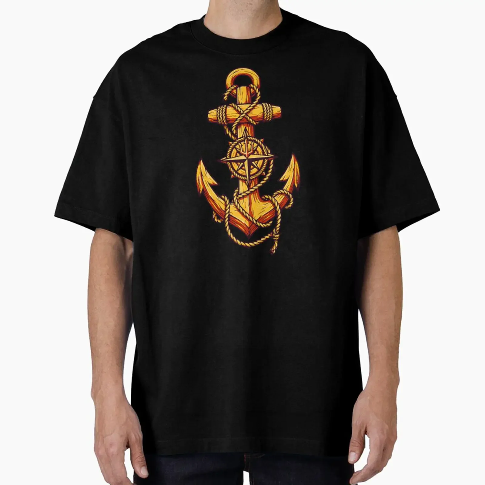 Golden Anchor Compass Rope Emblem designed and sold by EimSol vintage Washed Soft Unisex Breathable Casual Stylish Stretched