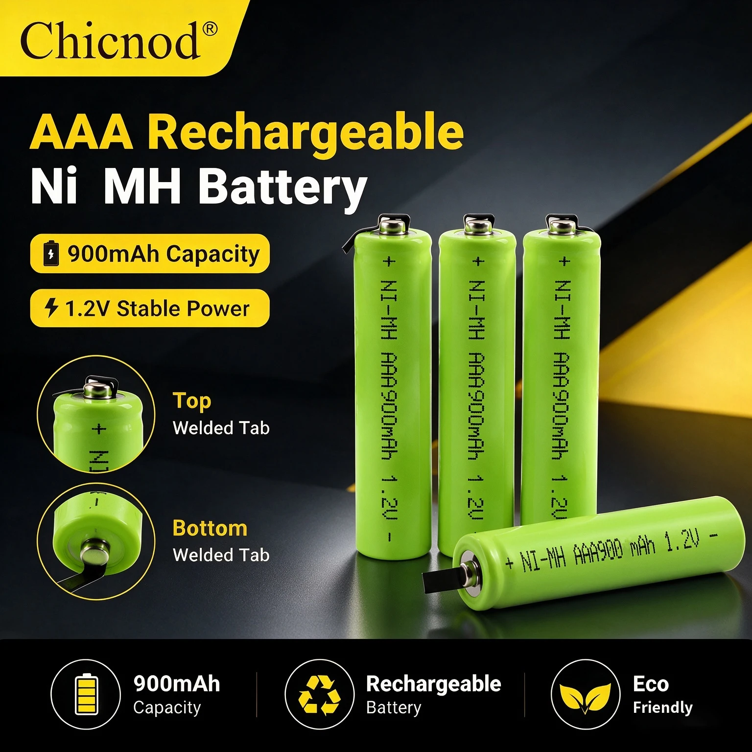 Chicnod AAA Rechargeable Battery 900mAh Ni-MH Battery 1.2V High Capacity Rechargeable Batteries for Remote Control Toys Mouse