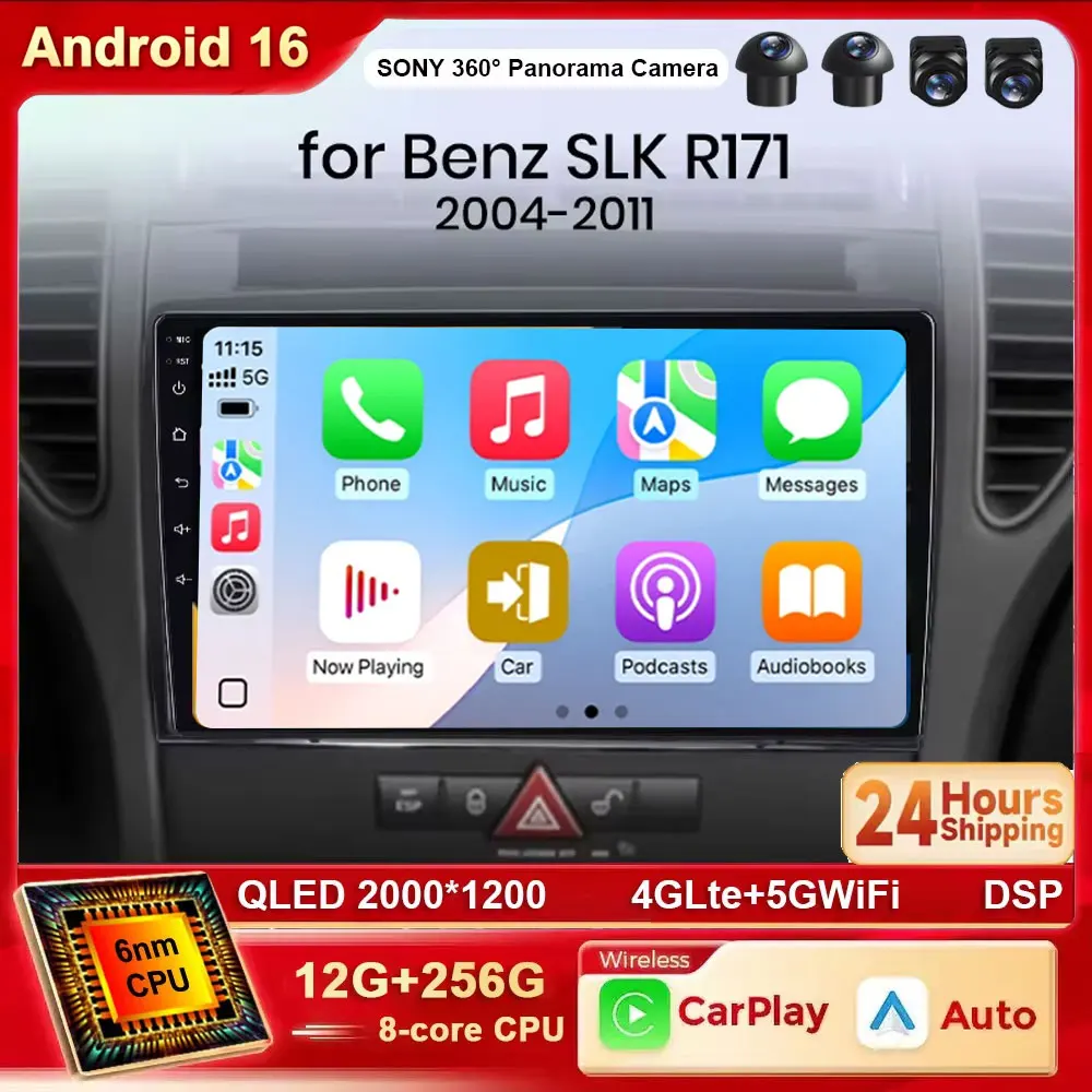 Android 16 Autoradio für Mercedes Benz SLK-Klasse R171 2004-2011 SLK 200 280 300 350 GPS-Navigation Multimedia-Player Stereo DSP