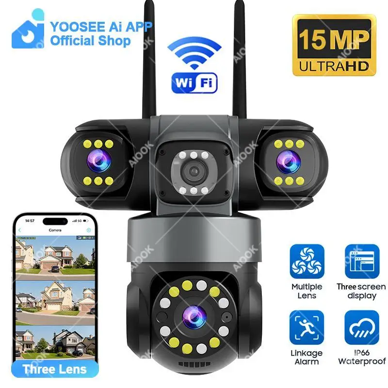 

YOOSEE Ai APP Outdoor Camera HD 10MP Three Lens WIFI Camera Night Vision Two-Way Intercom Mobile Tracking Ai Flame Detection