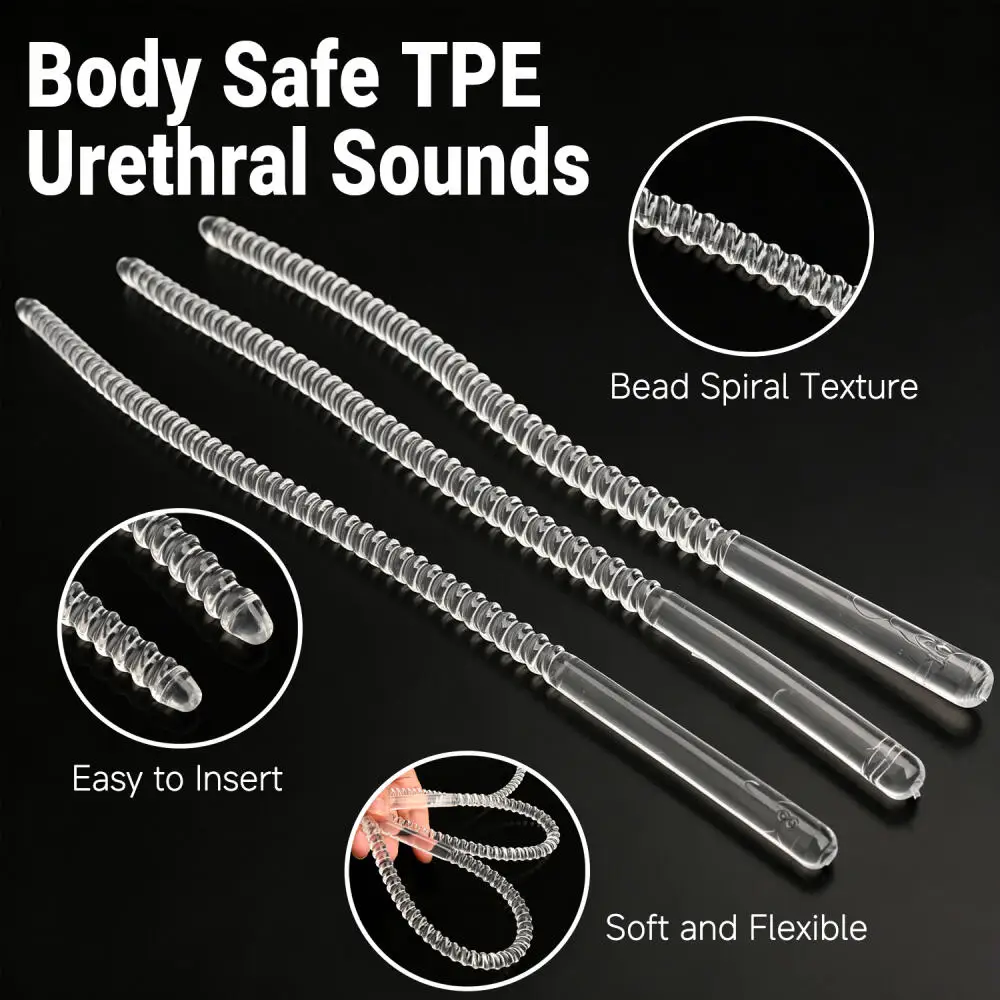 TPE Urethral Sound Sounding Ribbed Exterior, Urethra Catheter Dilator, Long Penis Plug, Sex Toys for Men view 2