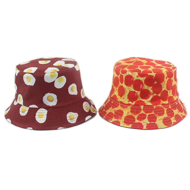 New omelette pattern printed fisherman hat female summer outdoor double-sided basin hat couple sun hat