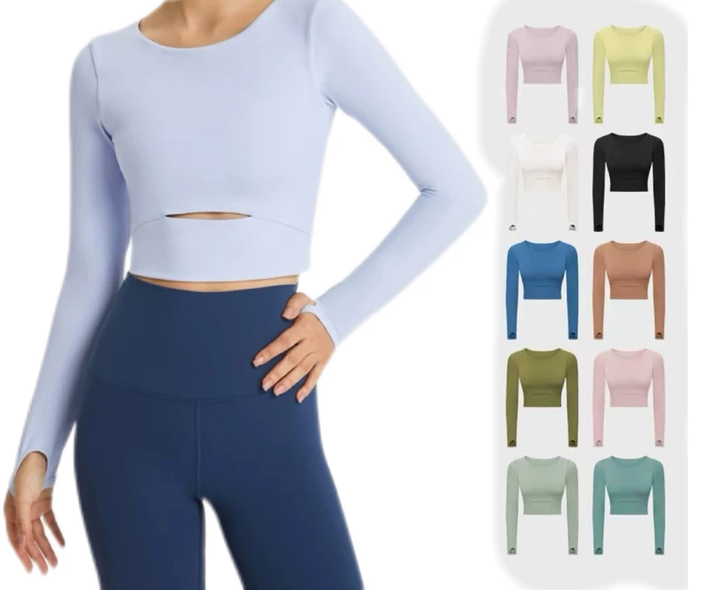 

Womens Sports Long Sleeve Sports Top With Removable Bra Cropped Cutout Comfortable Fitness Shirt For Running And Yoga Gymj