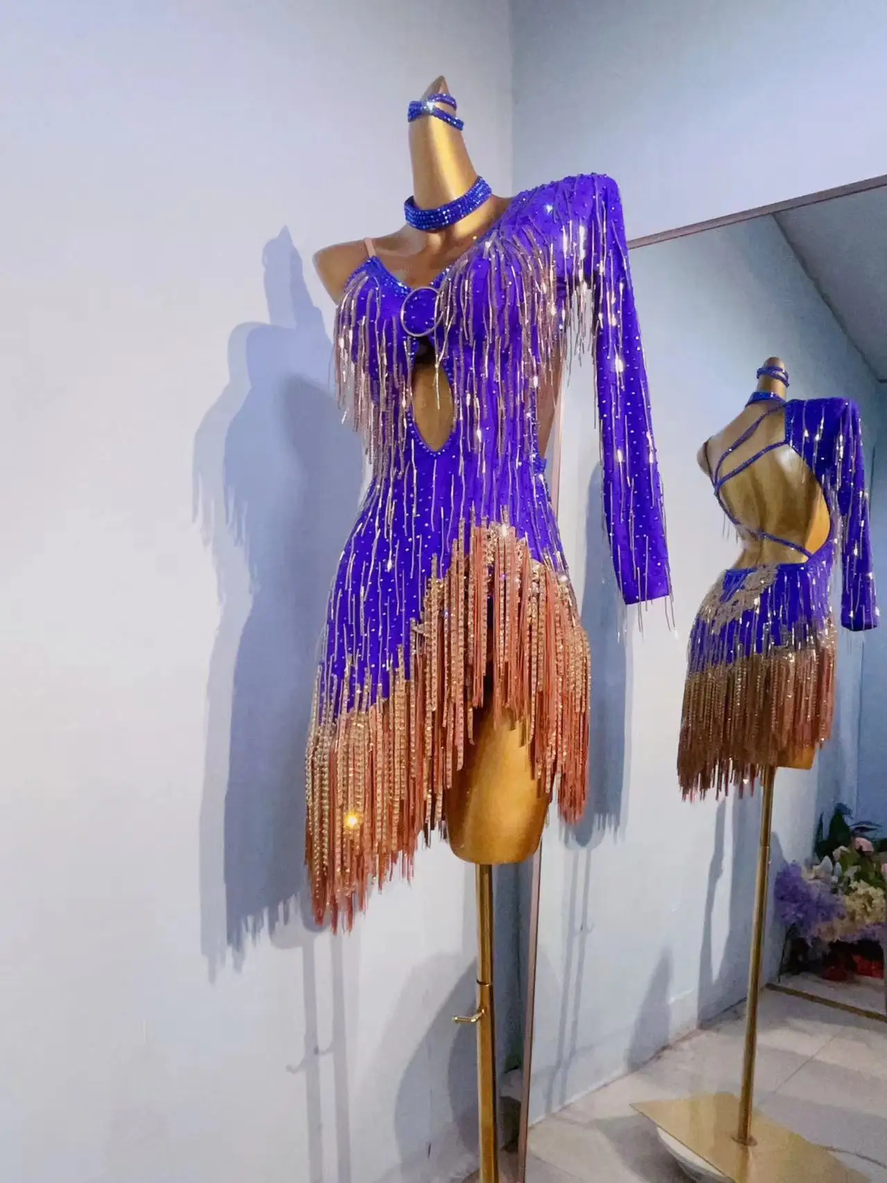 Latin Dance Dress for Women Custom Tassel Diamond Dress for Adult Children's Stage Samba Standard Professional Clothing
