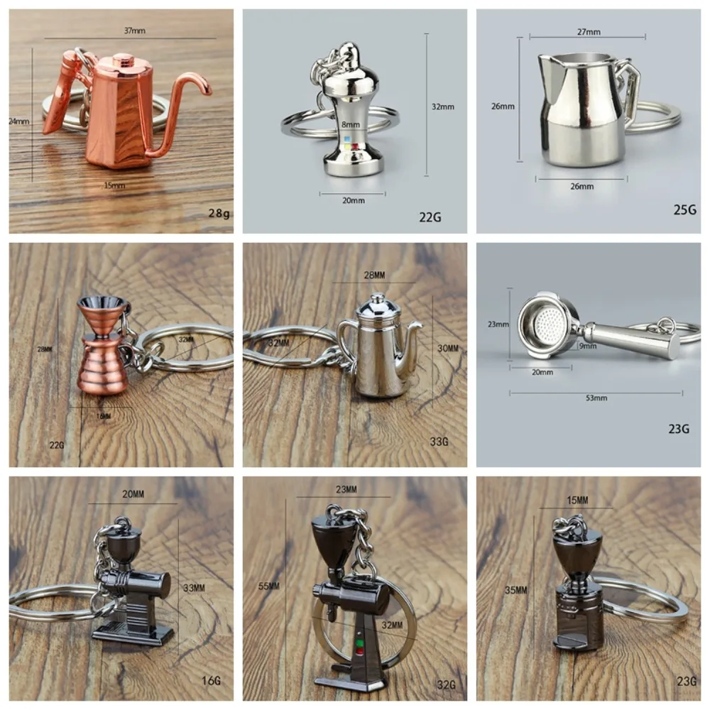 Metal 3D Creative Coffee Keychain Mini Cute Coffee Handle Keyring Creative Accessories Creative Barista Coffee Keychain