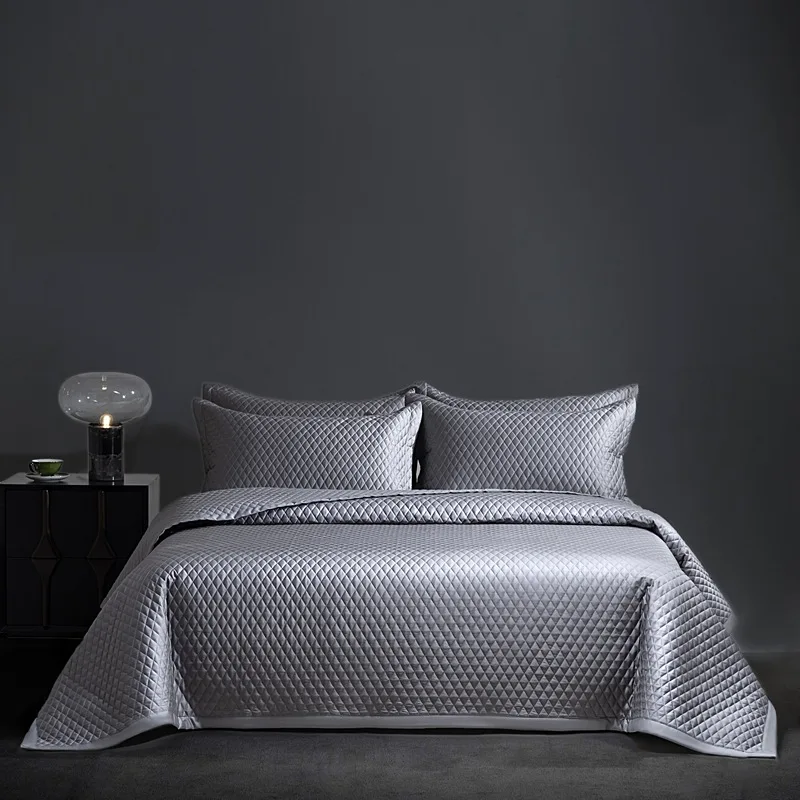 100S Pima Cotton Quilted Bedding Set 3-Piece Summer Cooling Comforter, 100% Cotton Luxury Silky Quilt & Bedspread Set Reversible