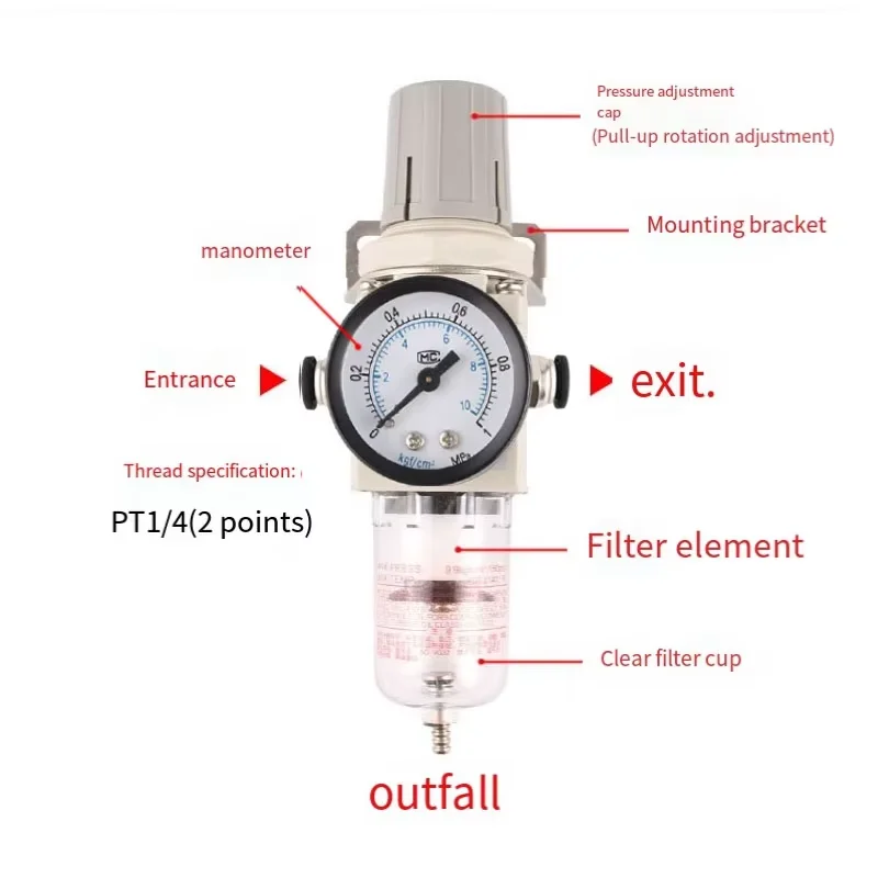 

AW2000-02 1/4 Pneumatic Air Pressure Regulator Oil-Water Separator Compressor Air Filter Controller Regulating Regulator Trap