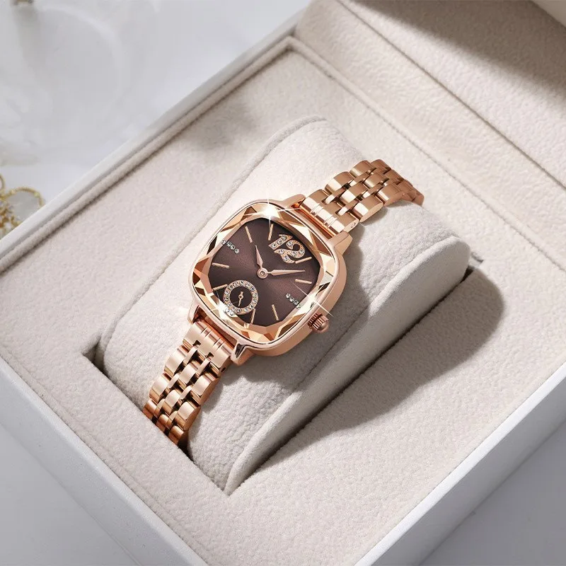 Square women\'s watch with diamond inlaid quartz watch