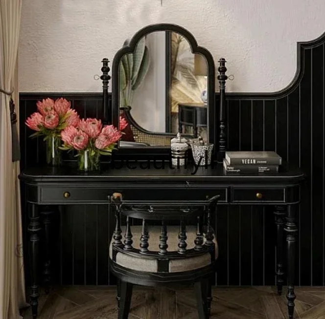 

yj15 French neoclassical solid wood dressing table retro old personalized makeup table with mirror