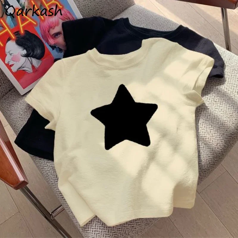 5 Colors T-shirts Women Tops Summer Girlish Star Print Y2k Lazy Fashion Korean Style Students Casual Tender O-neck Streetwear