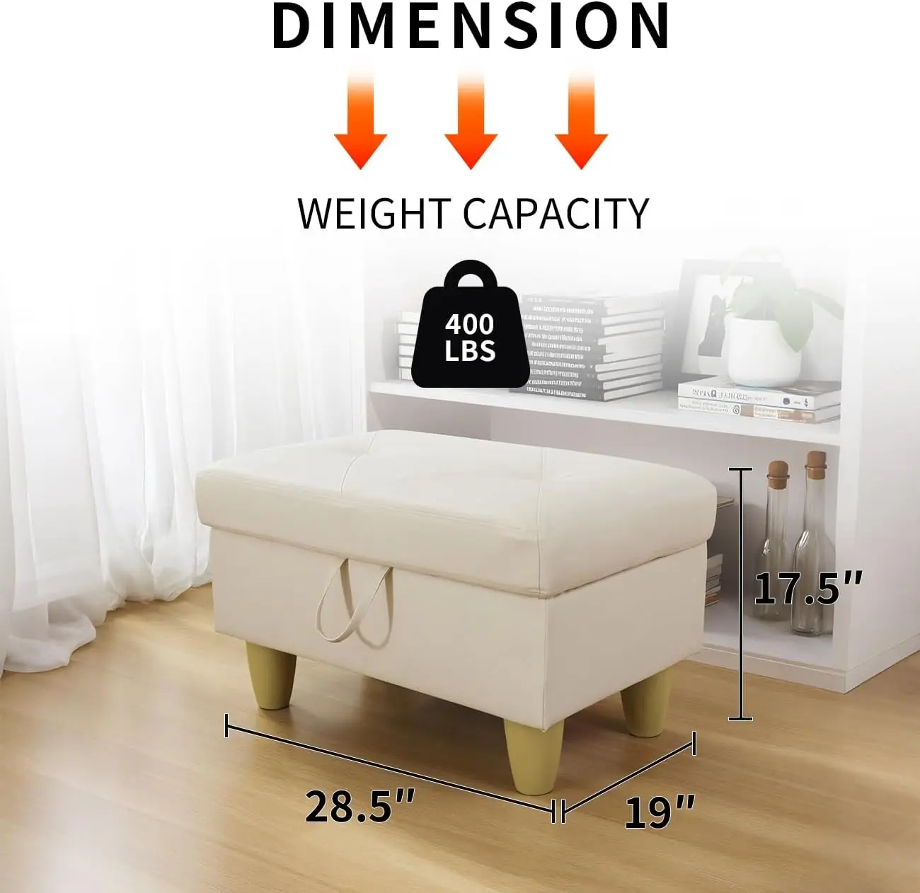 Large Square Leather Storage Ottoman Bench with Thick Cushion, 28.5 Inch Footstool and Foot Rest, Coffee Table for Living Room, Bedroom, Entryway, Home Decor, RV, Car, Loft, Creamy