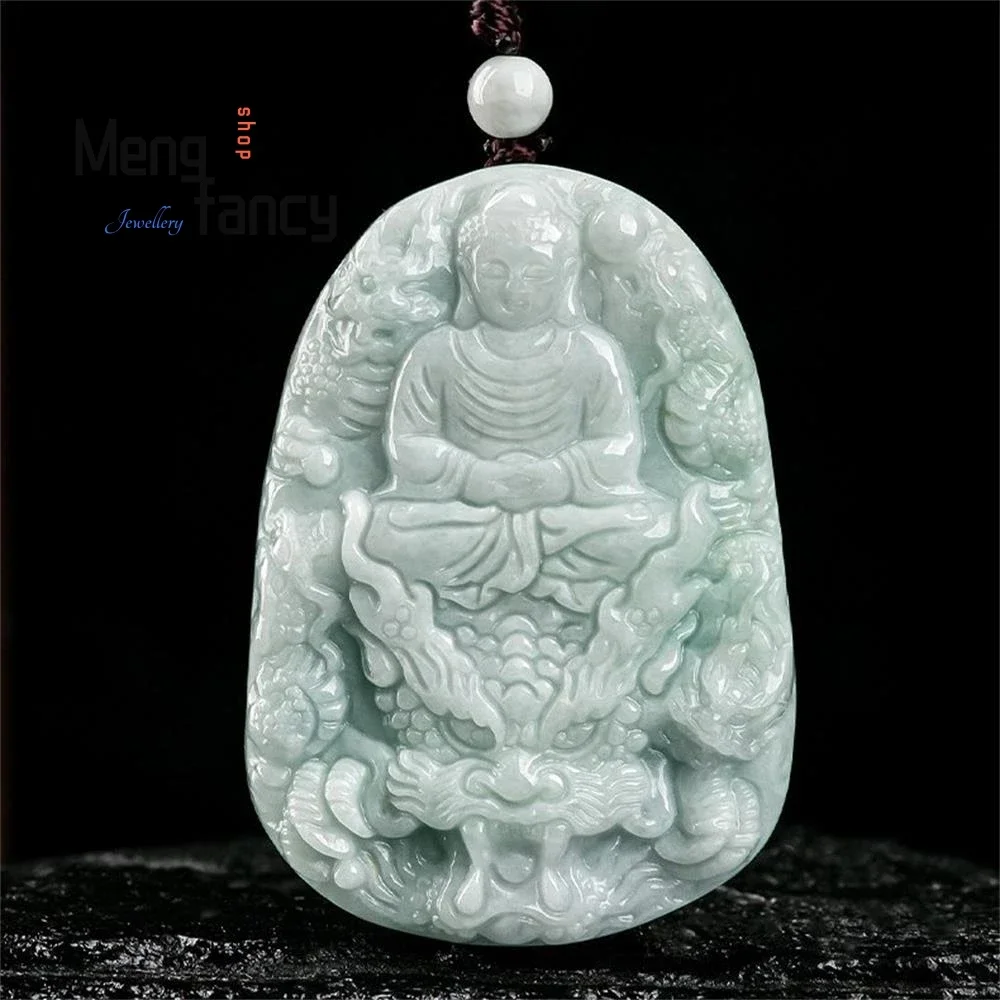 

Natural A-goods Jadeite Nine Dragons Protect the Lord Amitabha Buddha Double-sided Engraving Ice Jade Pendant Fashion Jewelry