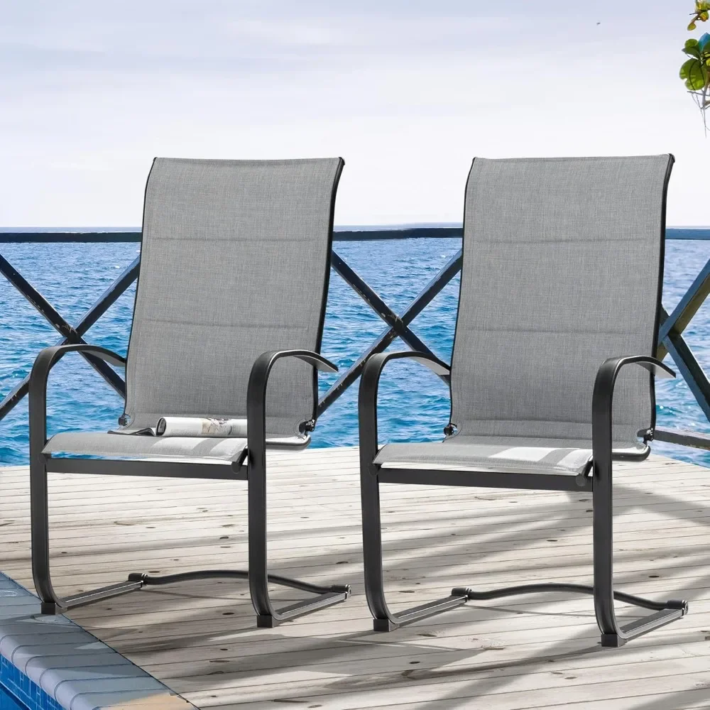 

Patio Dining Chairs Set of 2, All Weather Outdoor Padded Textilene Patio Chairs, Breathable Spring Motion Textile Hig High