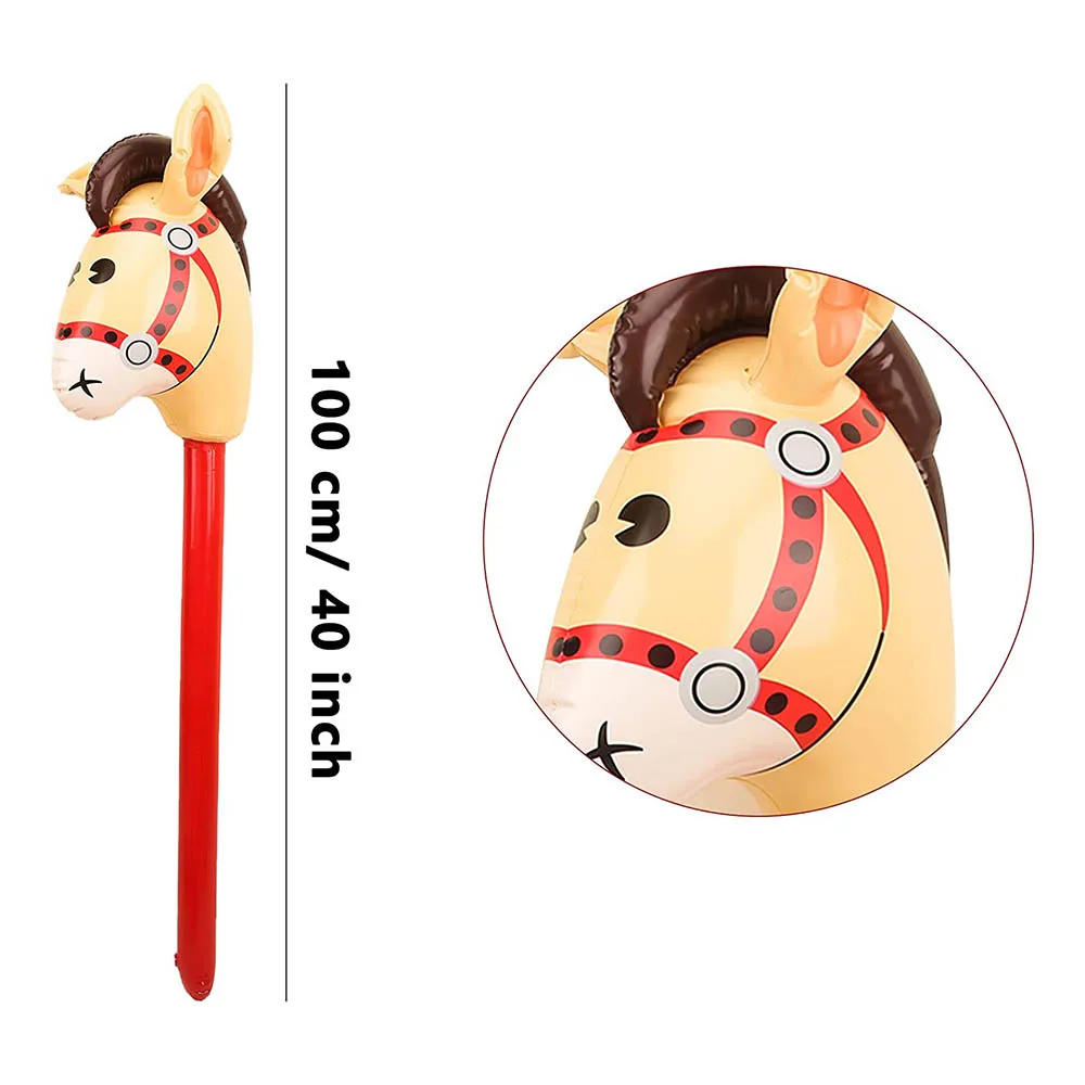 40 Inch Inflatable Stick Horse Head Inflatable Pony Stick Balloon Cowboy Cowgirl Farm Animal Themed Birthday Party Decorations