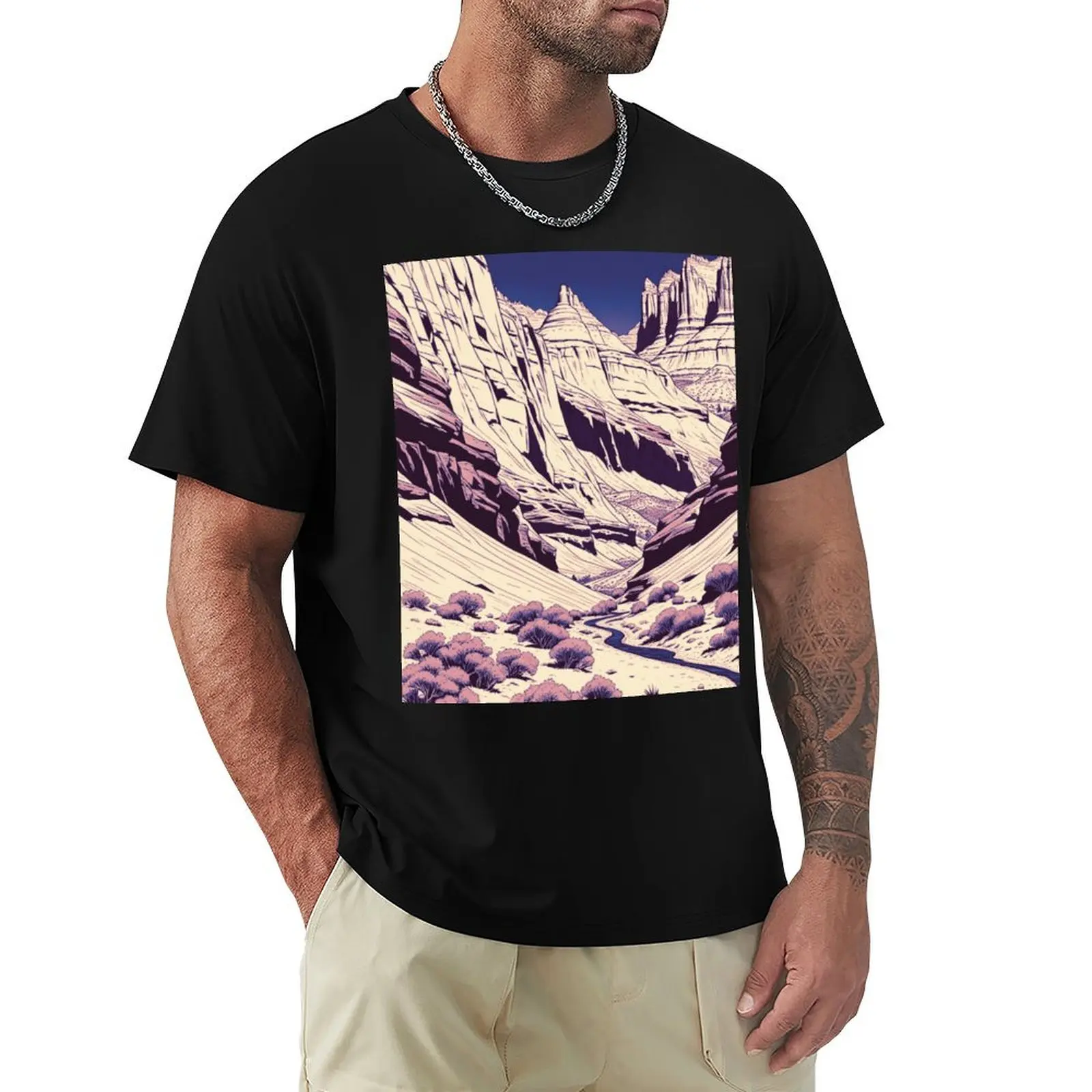 Capitol Reef Landscape in Rose Tones T-Shirt Casual Basic Short Sleeve T-Shirt