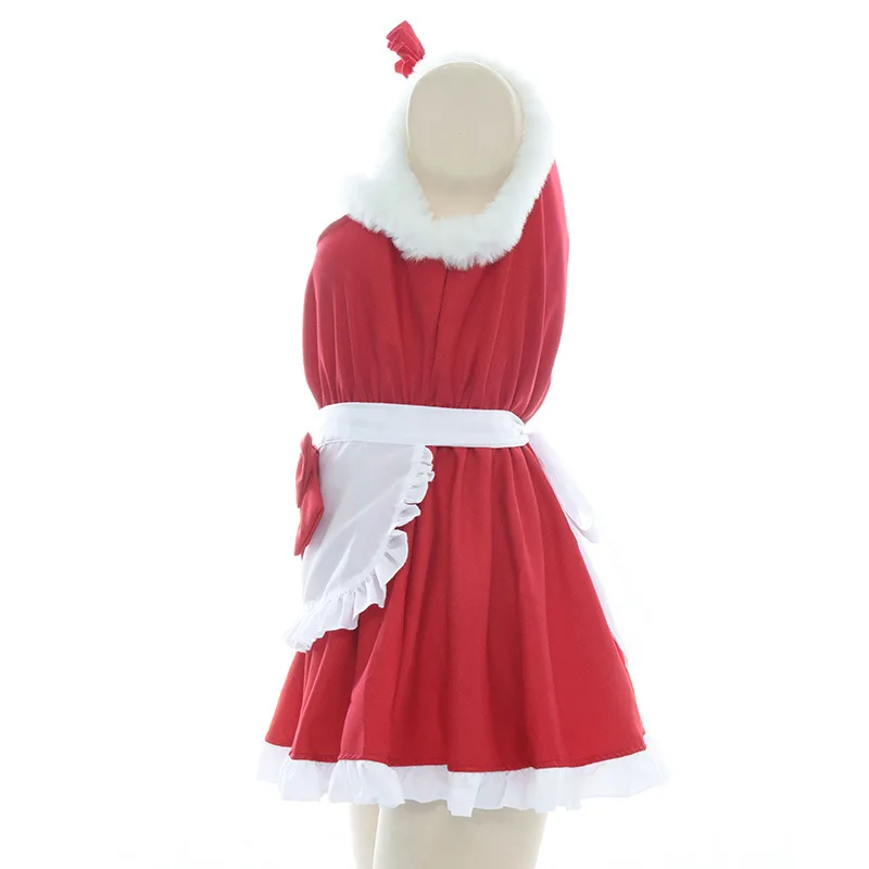 Anime cosplay natal trajes femininos arco kawaii lolita sexy vinho vermelho empregada roupa vestido de pelúcia presente de natal festa traje pijamas