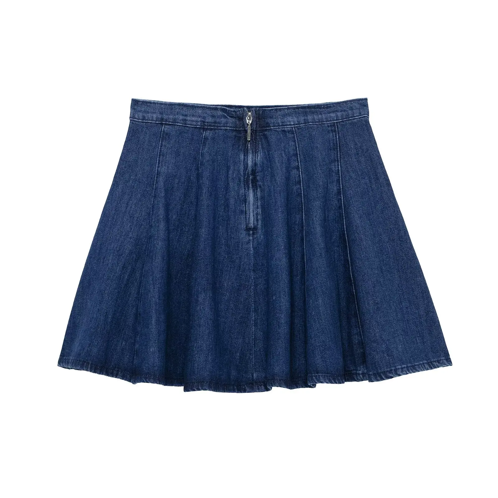 2026 Women Fashion Casual Pleated Big Swing Denim Mini Skirt Faldas Mujer Female Back Zipper Jeans Vestidos
