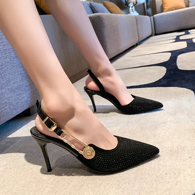 Sexy Pointed Toe Women\'s Sandals 2024 Spring Summer New Fashion Stiletto Heel Hollow Solid Color Elegant High-heeled Women Shoes