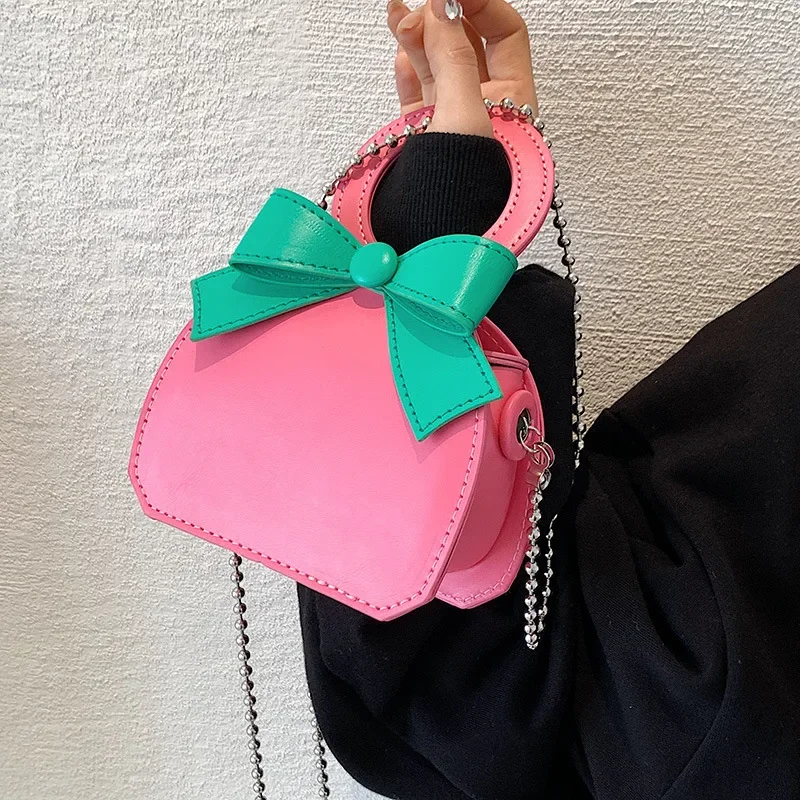 

Korean Candy Color Mini Handbag For Women Spring Summer 2025 Cute Bow Chain Shoulder Crossbody Bag Sweet Girls Lipstick Bag