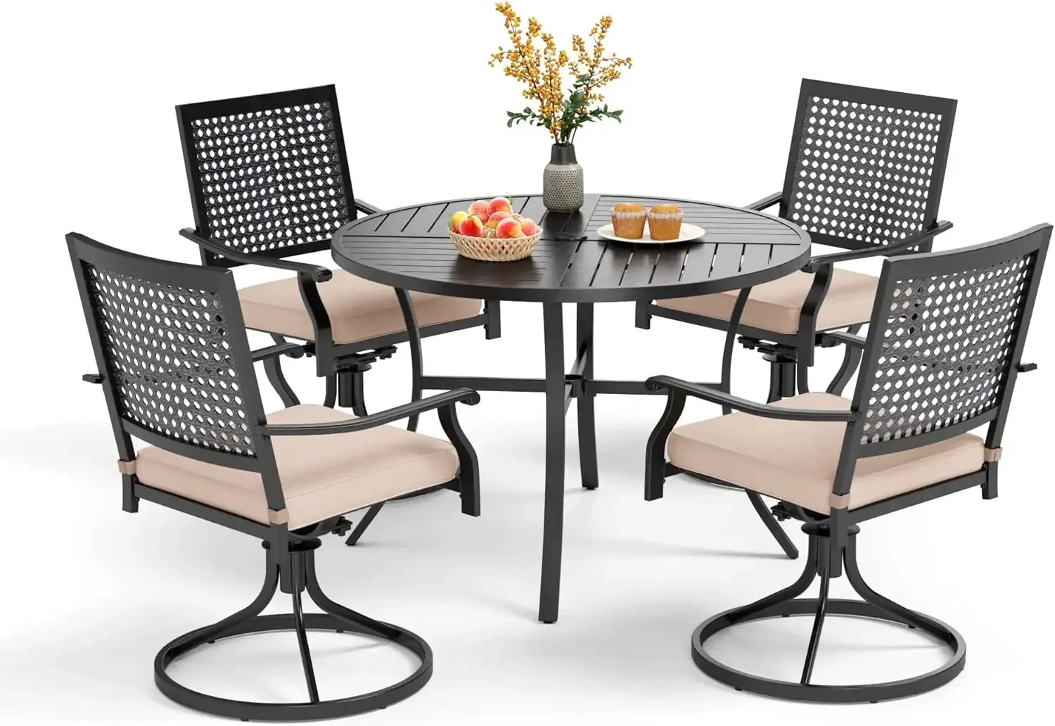 Outdoor Modern Round Dining Table Set for 4 Dining Swivel Chairs Patio Furniture Set of 5