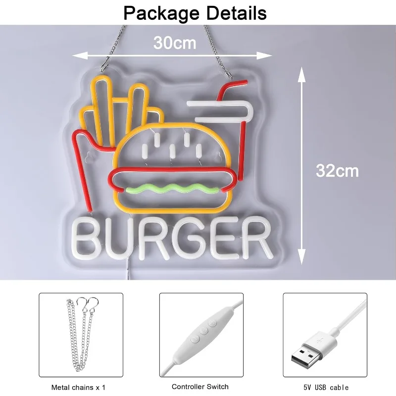Sandwich Neon Lights for Wall Decoration LED Illuminated Sign Suitable for Home Kitchen Restaurants Fast Food Restaurant Parties