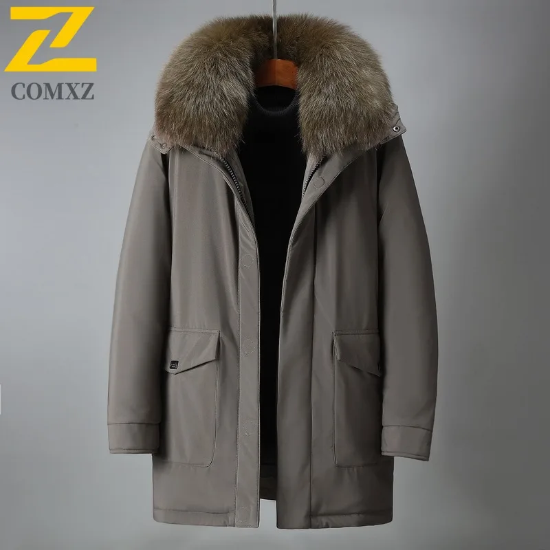 COMXZ Brand Luxury Mens Down Jacket Hooded Outdoor Riding Cold Protection Parka Korean Fashion Warm Windproof Winter Coat