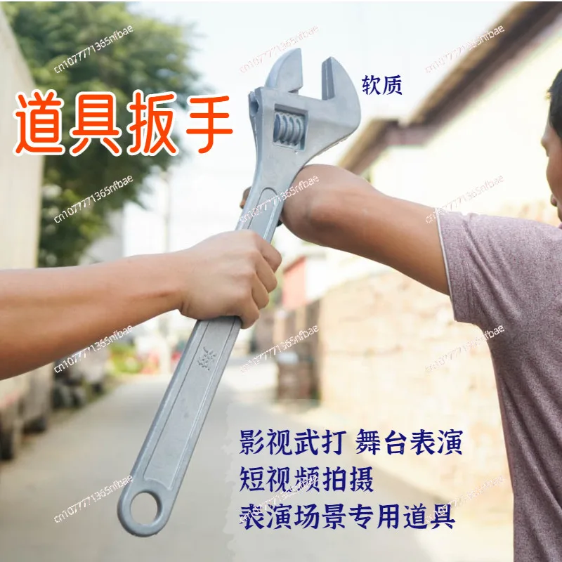 Fake Wrench Prop for Film TV Shooting, Bendable Imitation Spanner for Martial Arts Stage Performance