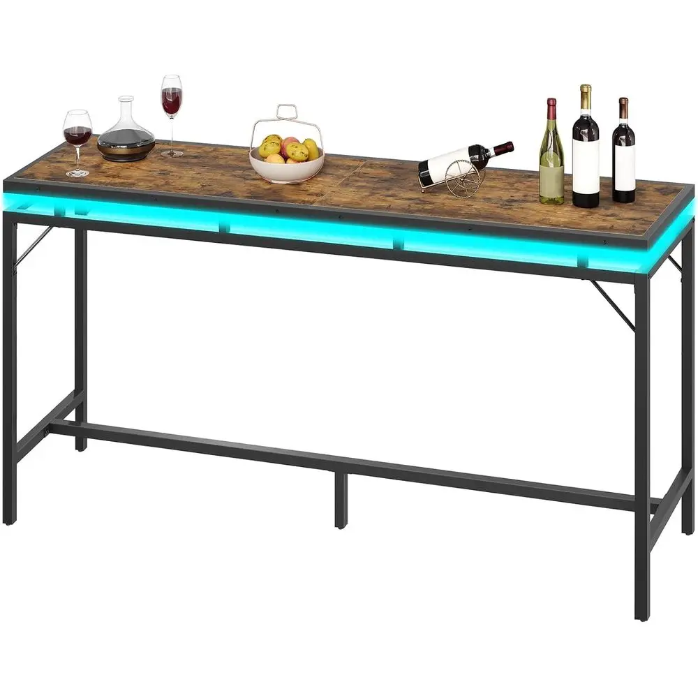 

70.9" Bar Table with LED Lights, Counter Height Bar Height Table, Pub Gaming Table, Metal e, or Living Room, Dining Room, Pub, R