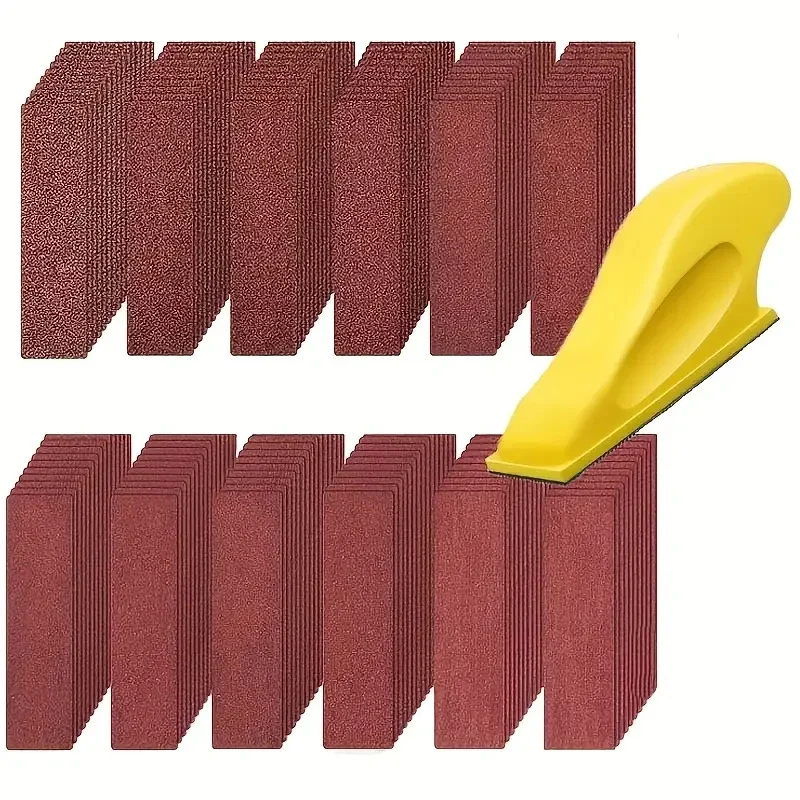 1-121Pcs Hand Grinder Kit: 3.5 'X1' Mini Detail Grinding Block for Wood and Metal Projects Adhesive Back Sandpaper