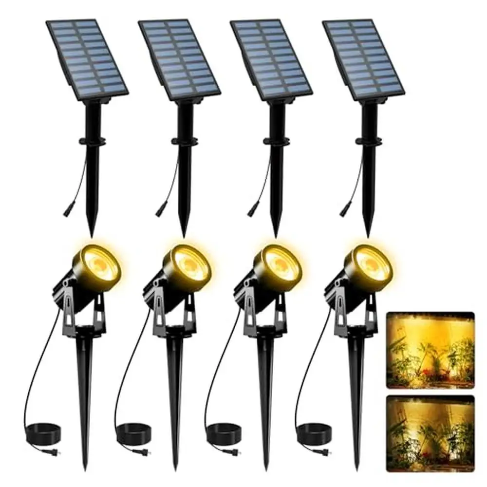 Solar Landscape Spotlights 4-Pack Warm White 3000K IP65 Outdoor Spot Light with Separate Solar Panel Driveway Lawn Pool Patio