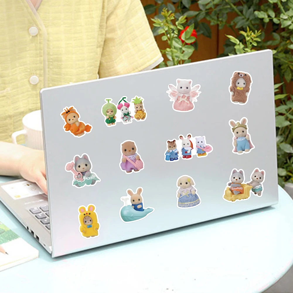 55pcs Kawaii Sylvanian Families 3D Calico Critter Waterproof Decoration DIY Decal Car Journal Laptop Phone Diary Kid Toy Sticker