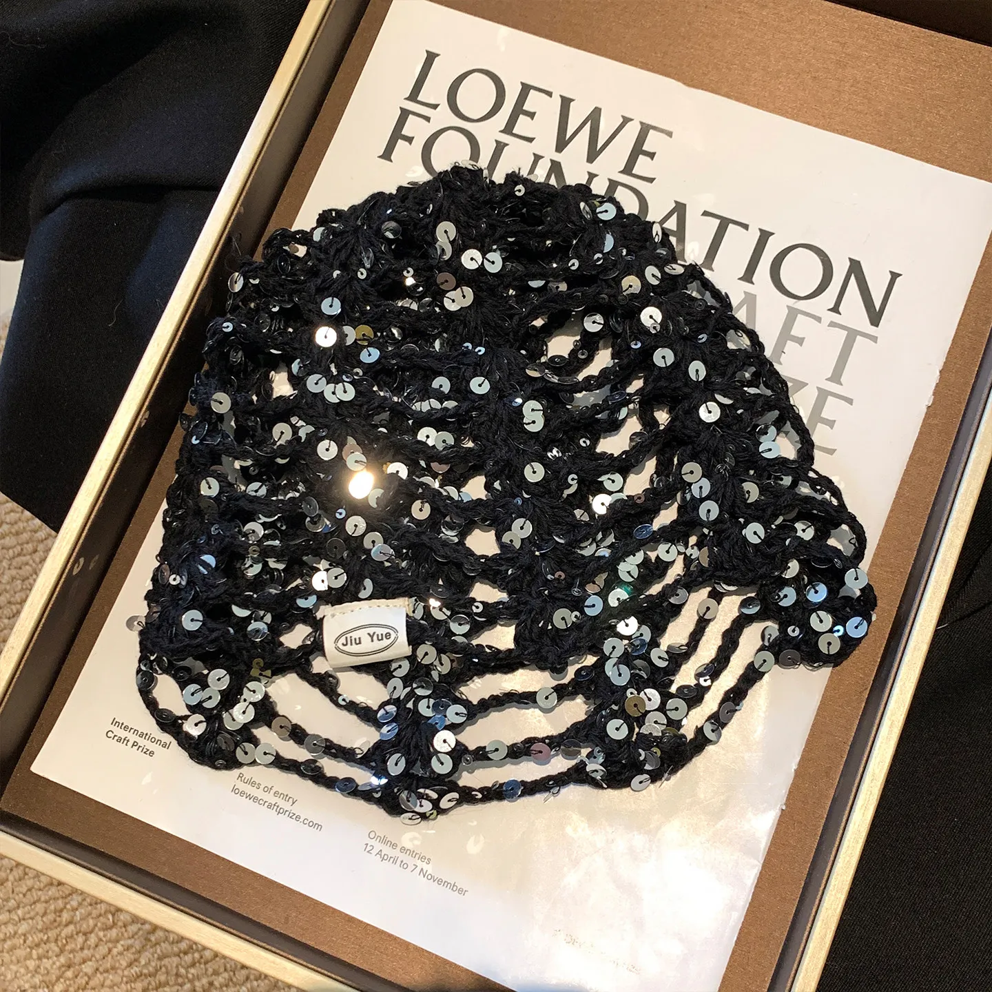Japanese Vintage Sequined Hollow Knit Beanie Women 2026 Spring Summer New Face Slimming Fashion Crochet Beanie Cap