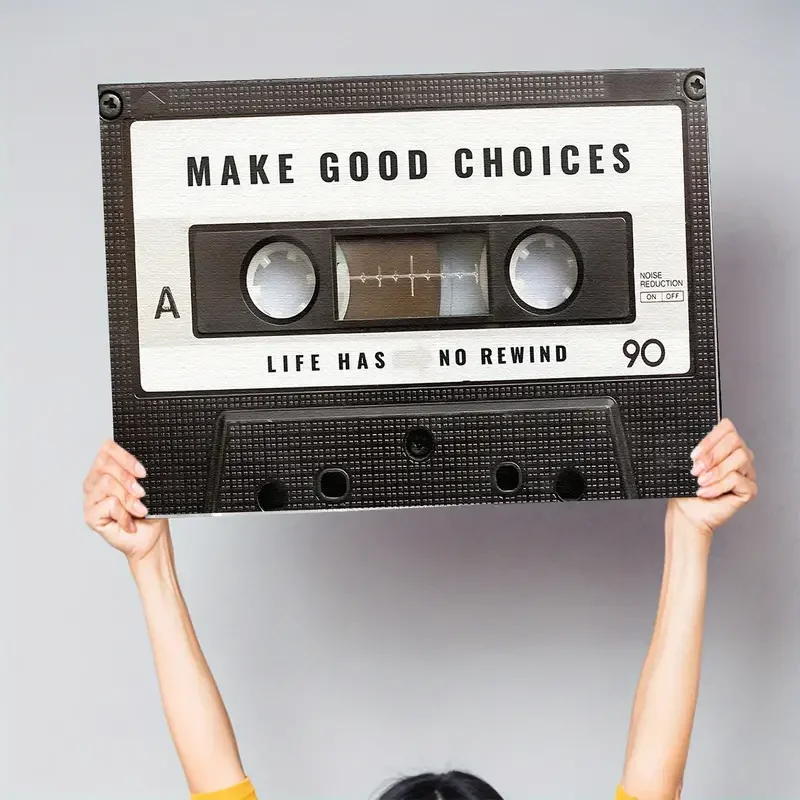 1pc Inspirational Cassette Wall Art Canvas Print Poster -  with Uplifting Quotes and Unique Make Good Choices Life Has