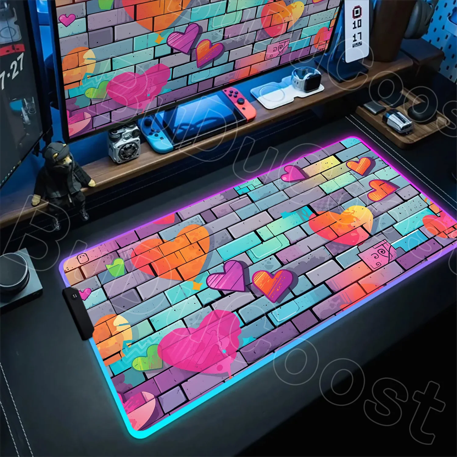 

HD Print Large Gaming Expansion Pad Gamer Keyboard Pad RGB Love Wall Rubber Mouse Pad Graffiti Art Non-Slip Desk Mat Cute Carpet