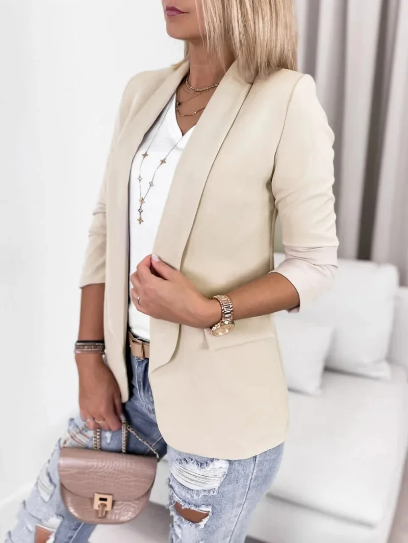 2022 Women\'s Spring and Autumn New Casual Jacket Fashion Temperament Long-sleeved Slim Solid Color Collar Blazer Streetwear