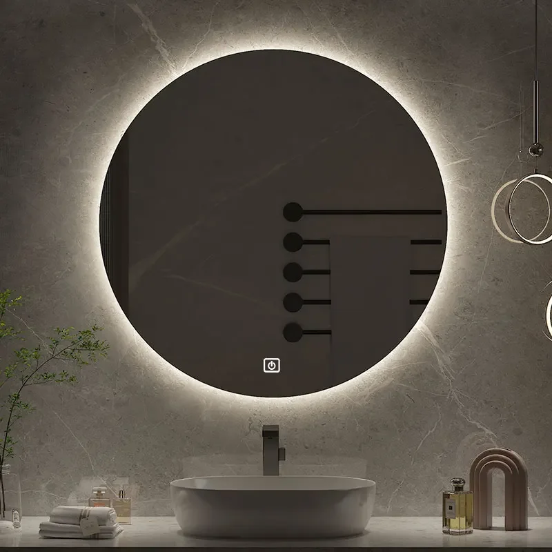 50cm Round Intelligent Human Body Sensing Led Bathroom Mirror With Bluetooth Speaker Hotel Decoration Mirror 3 Color Adjustable