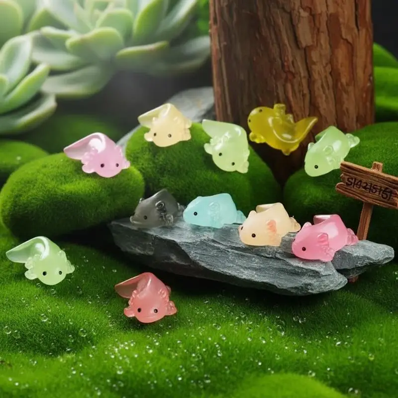 Colorful Luminous Mini Axolotl Figurines 10Pcs Tiny Salamander Statues for Kids Birthday Gift Home Desk Decor
