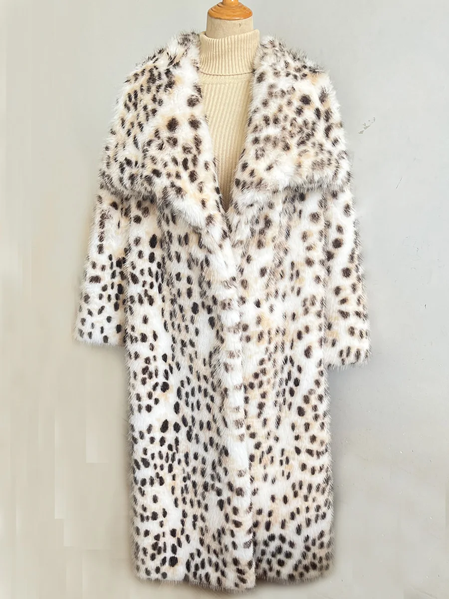 Large Size Loose Long Fur Coat for Women Leopard Print Winter Warm Mink Coat Casual Ecological Fur Coat Korean Clothes 2024