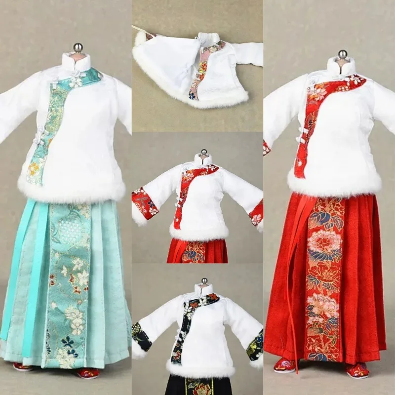 1/6 Maßstab Chinesisches Tang-Kostüm für Frauen, bedruckter Hanfu-Pferdegesichtsrock, Kapuzenumhang für 12-Zoll-Soldaten-Actionfigur-Puppe – Detail 1