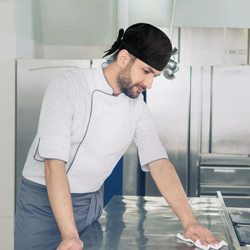 Chef Hat with Ties Uniform Restaurant Caps Chief Cotton Cloth Cooking Cooks Serving Hats