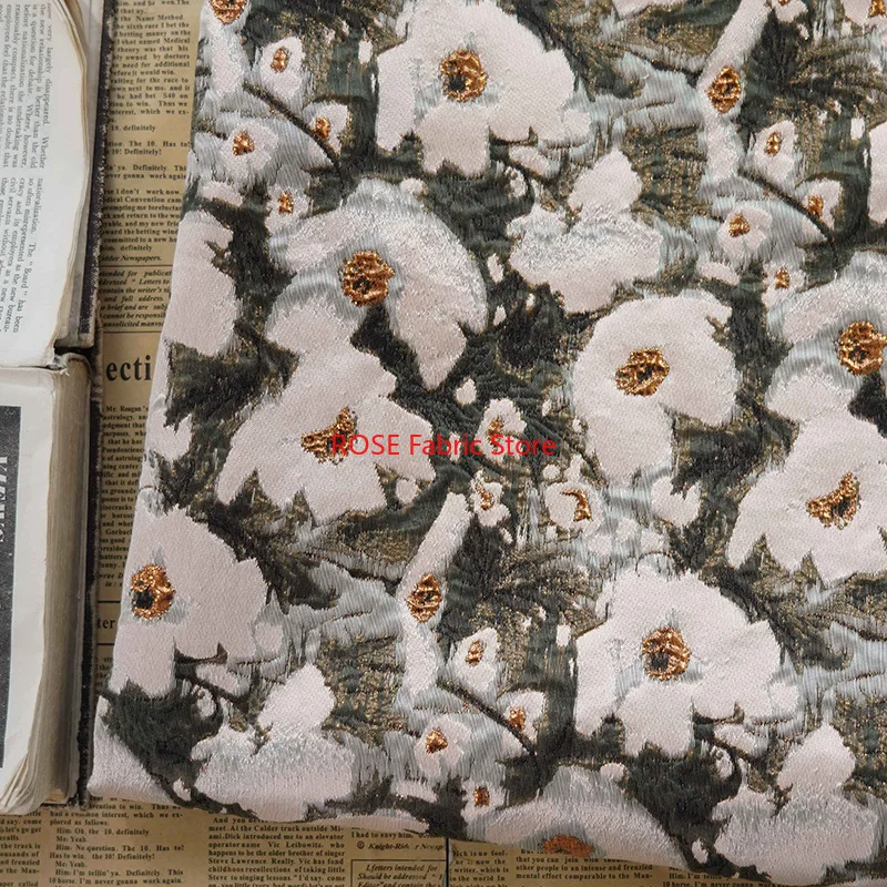 1 Meter Ink Style Flower Yarn Dyed Jacquard Fabric Women's Spring Autumn Simple Elegant Dress Bag Decorative Sewing Fabric