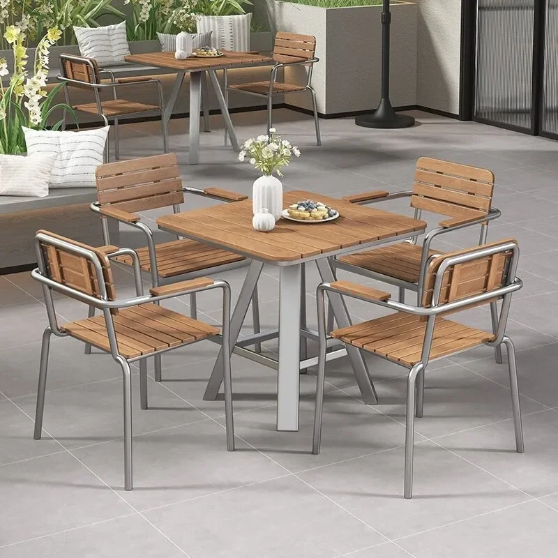 Outdoor Cafe Milk Tea Shop Bar Leisure Table and Chair Set Balcony Reception Rest Furniture Combination for Outdoor Use