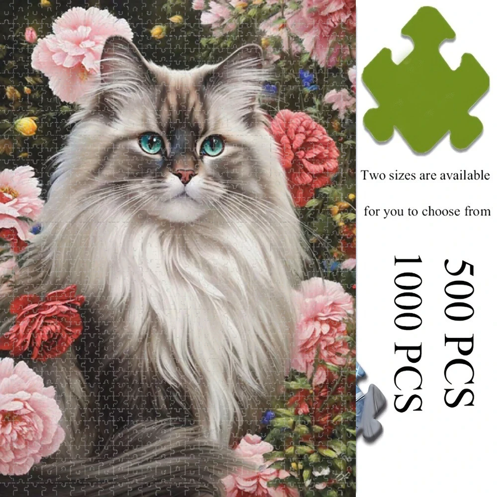 

Jigsaw Puzzle 1000 Pieces Cats and Flowers Puzzle Home Decor for Adults Game Family Fun Puzzles Educational Toys