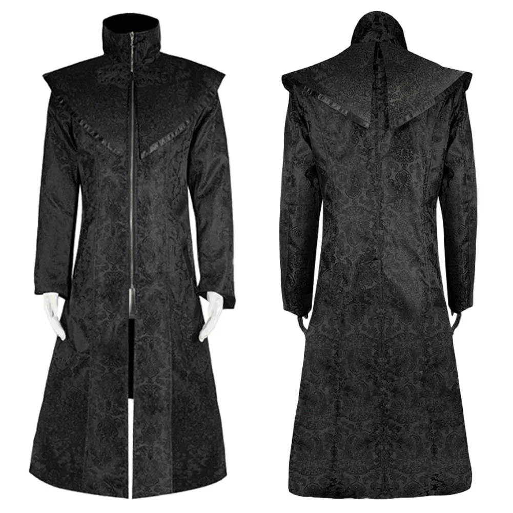 Disfraz de mago Medieval para hombre, abrigo largo negro, gabardina Punk aristocrática gótica Retro, misionero oscuro, juego de rol, Carnaval de Halloween
