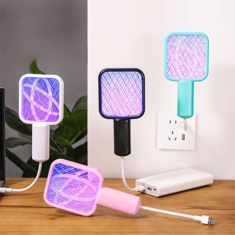 Bendable Handle USB Mosquito Swatter Trap Adjustable Direction Insulated Protective Net UV Light Mosquito Trap Plug and Play